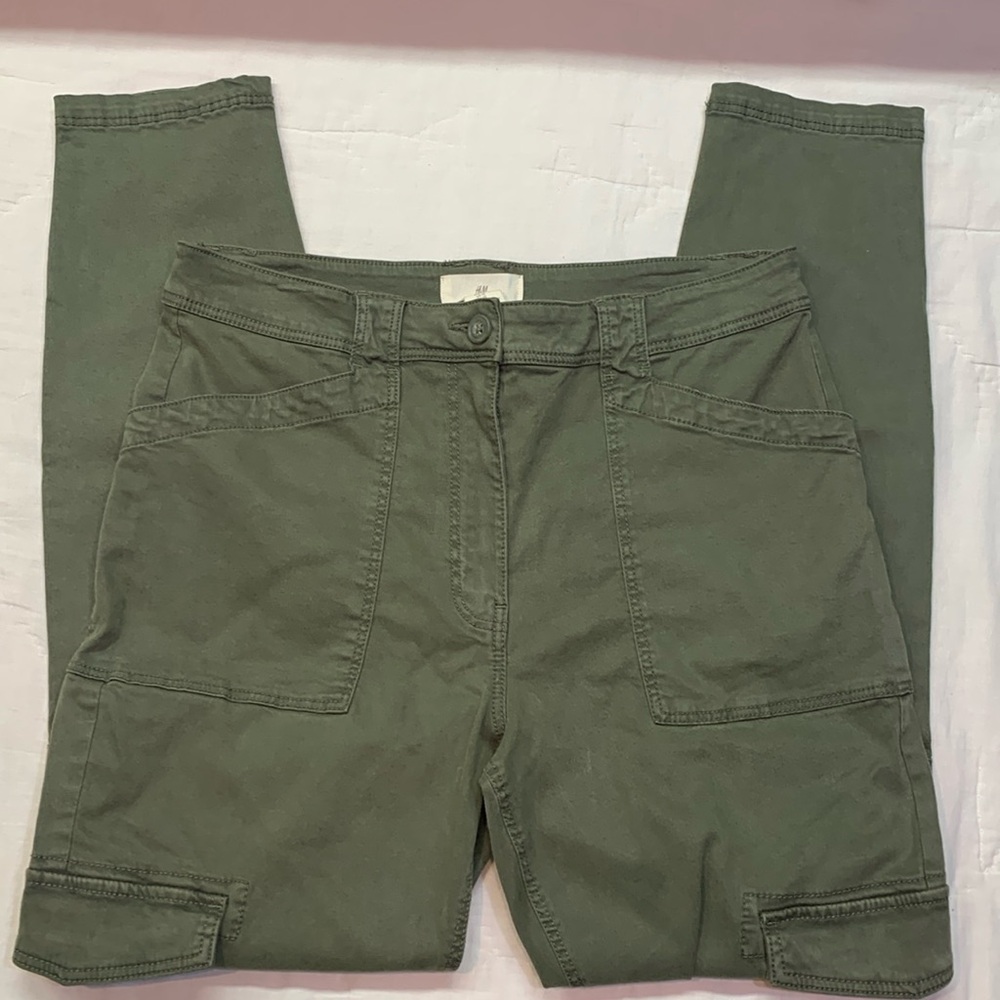 90s Retro H&M 90s Cargo High-Rise Slim Fit Stretch Jeans Olive Green Size 10 NWT